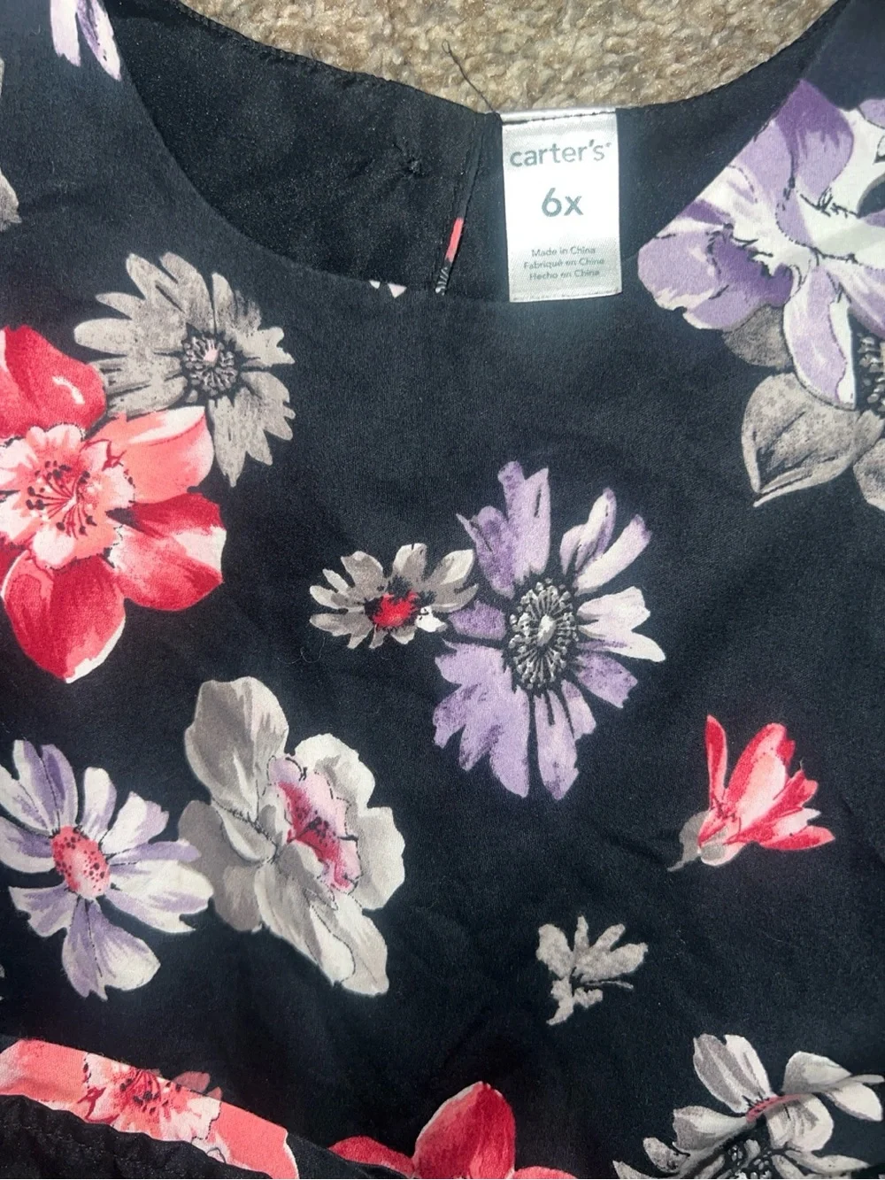 Carter's Black Floral Sleeveless Dress with Silver Belt Accent size 6X